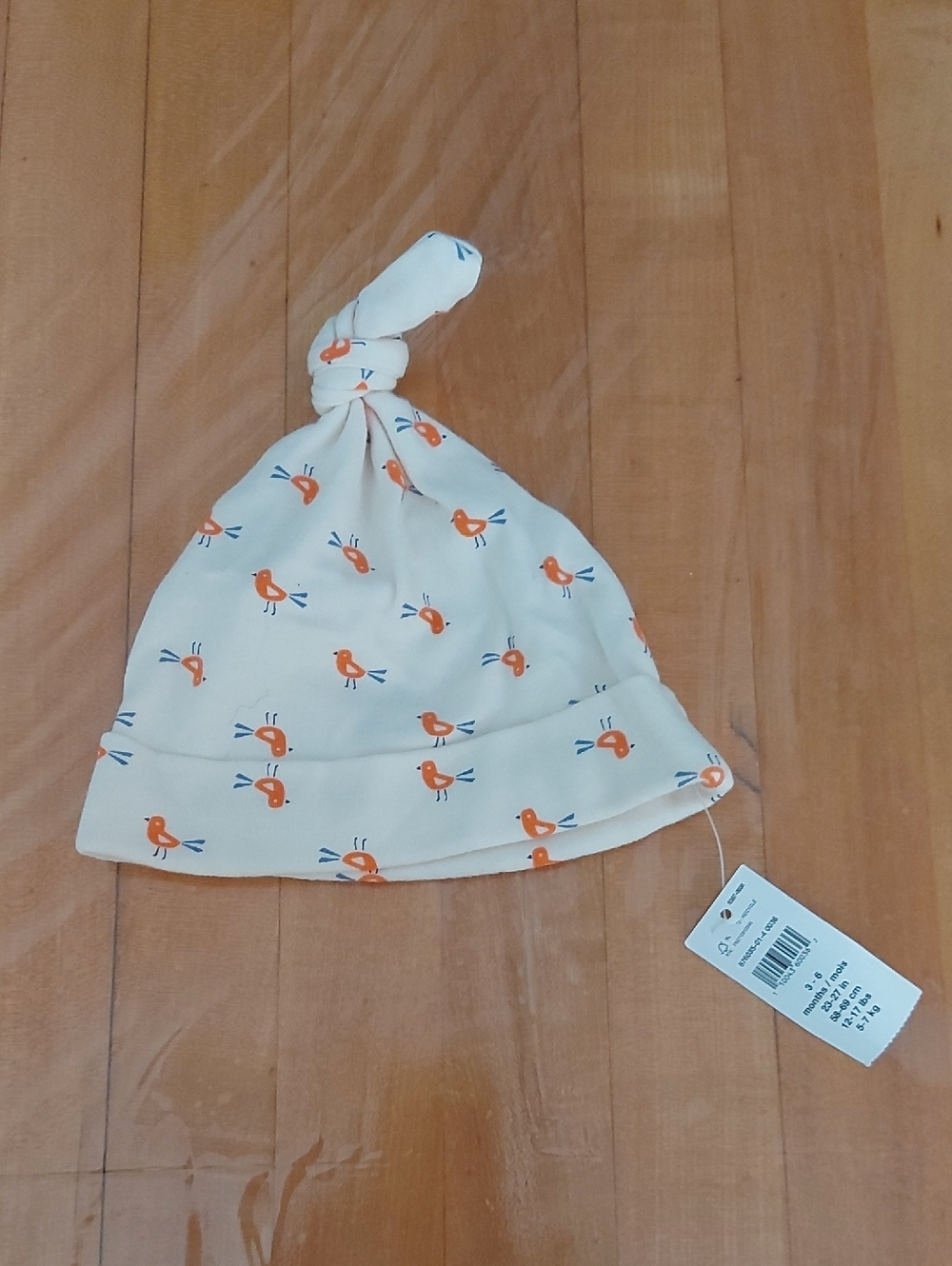 GAP Cream Knot Baby Hat with Orange and Blue Bird Print